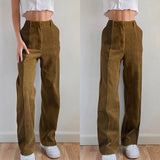 2023 Women Straight Leg Pants Loose Color Matching Casual Solid Full Length Corduroy Elastic Waist Fashion Plus Size