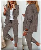 Graduation Gifts  Women's Plaid Slim Lapel Suit Suit Pants Jacket + Trousers Clothing Suit Female Print 2pcs Clothes Set Spring and Autumn Causual0217