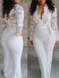 deikao 2023 Summer New Sexy Deep V Perspective Lace Stitching Jumpsuit Trousers Women Woman Pants Big Size Romper Lady Casual Playsuit