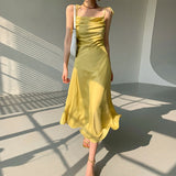 Satin Lace Up Long Dress Spaghetti Strap a Line Party Club Bar Sexy Dress 2023 Fashion Elegant Vestidos