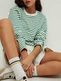Casual Cotton Comfort Striped t-Shirt Women Long Sleeve o Neck Fashion Tops Female Basic 2023 New Arrival Spring Autumn