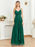 Elegant Green Sequins V Neck Evening Dress Guest Wedding Party Maxi Formal Dress 2023 Women Long Prom Cocktail Dress
