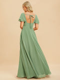 Elegant Evening Dresses Long A-LINE Short Sleeve V-neck Floor-Length 2023 Women Chiffon Simple Bridesmaid Party Dress