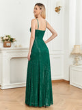 Elegant Green Sequins V Neck Evening Dress Guest Wedding Party Maxi Formal Dress 2023 Women Long Prom Cocktail Dress