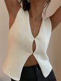 Y2K Women Knitted Sweaters Vest Tops Casual Retro Sleeveless V-Neck Buttons Up Tank Summer Autumn Chic Vest 2023 Club