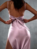 Satin Hight Split Bandage Dress For Women Elegant Backless Sleeveless Sexy Spaghetti Strap Long Evening Dress Party