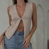 Y2K Women Knitted Sweaters Vest Tops Casual Retro Sleeveless V-Neck Buttons Up Tank Summer Autumn Chic Vest 2023 Club
