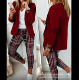 Graduation Gifts  Women's Plaid Slim Lapel Suit Suit Pants Jacket + Trousers Clothing Suit Female Print 2pcs Clothes Set Spring and Autumn Causual0217