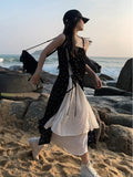 One Piece Dress Korean Strap Midi Corset Dress 2023 Spring Fashion French Vintage Sleeveless Elegant Dress Office Lady Style