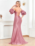 New Women Satin Dress Long Prom Mermaid Dress 2023 Off-shoulders Pink Evening Dresses Sexy Party Cocktail Maxi Dress