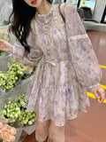 French Vintage Y2k Mini Dress Women Long Sleeve Flroal Lace Dress Beach Style Korean Fashion Party Dress Office Lady 2023 Summer
