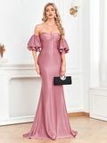 New Women Satin Dress Long Prom Mermaid Dress 2023 Off-shoulders Pink Evening Dresses Sexy Party Cocktail Maxi Dress