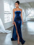 Deikao Sexy Backless Corset High Slit Elegant Velvet Evening Gown Dress Women 2023 Fashion Solid Party Club Formal Long Maxi Dresses