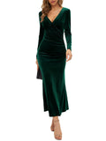 Deikao 2023 Autumn Velvet Bodycon Black Midi Dress For Women Long Sleeve Ruched Slim Fit Evening Dress Female Party Clubwear Vestido