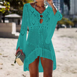 Deikao Beach Cover Up Crochet Knitted Tassel Tie Beachwear Tunic Long Pareos Summer Swimsuit Cover Up Sexy See-Through Beach Dress