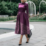 Deikao Autumn Women's Fashion New Irregular Mid-Length Dress Printed Casual Long Sleeves Elegant Commuting Office Female Party Dresses