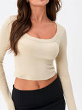 Women Slim Casual Ribbed Short T-Shirts Fall Spring Long Sleeve Round Neck Pullovers Crop Tops Base Tees Shirts 2023