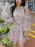 French Vintage Y2k Mini Dress Women Long Sleeve Flroal Lace Dress Beach Style Korean Fashion Party Dress Office Lady 2023 Summer
