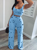 deikao Women Two Piece Set Star Print Crop Short Tank & Long Pants Suits O-Neck Crop Top Sweatpants Women's Clothing Summer 2023
