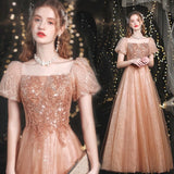 Graduation Gift Elegant Party Dresses For Women 2023 Ladies Dresses For Special Formal Occasion Gown Golden Bubble Sleeve Female Prom Clothing
