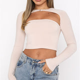 spring dresses for women 2023 Women Long Sleeve Cutout Tees Crop Tops Casual Fashion Solid Color Backless Slim Fit Short T-shirts Female Base Tees